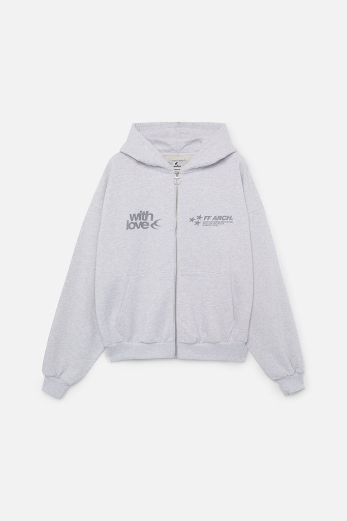 Outline Grey Zipped Hoodie