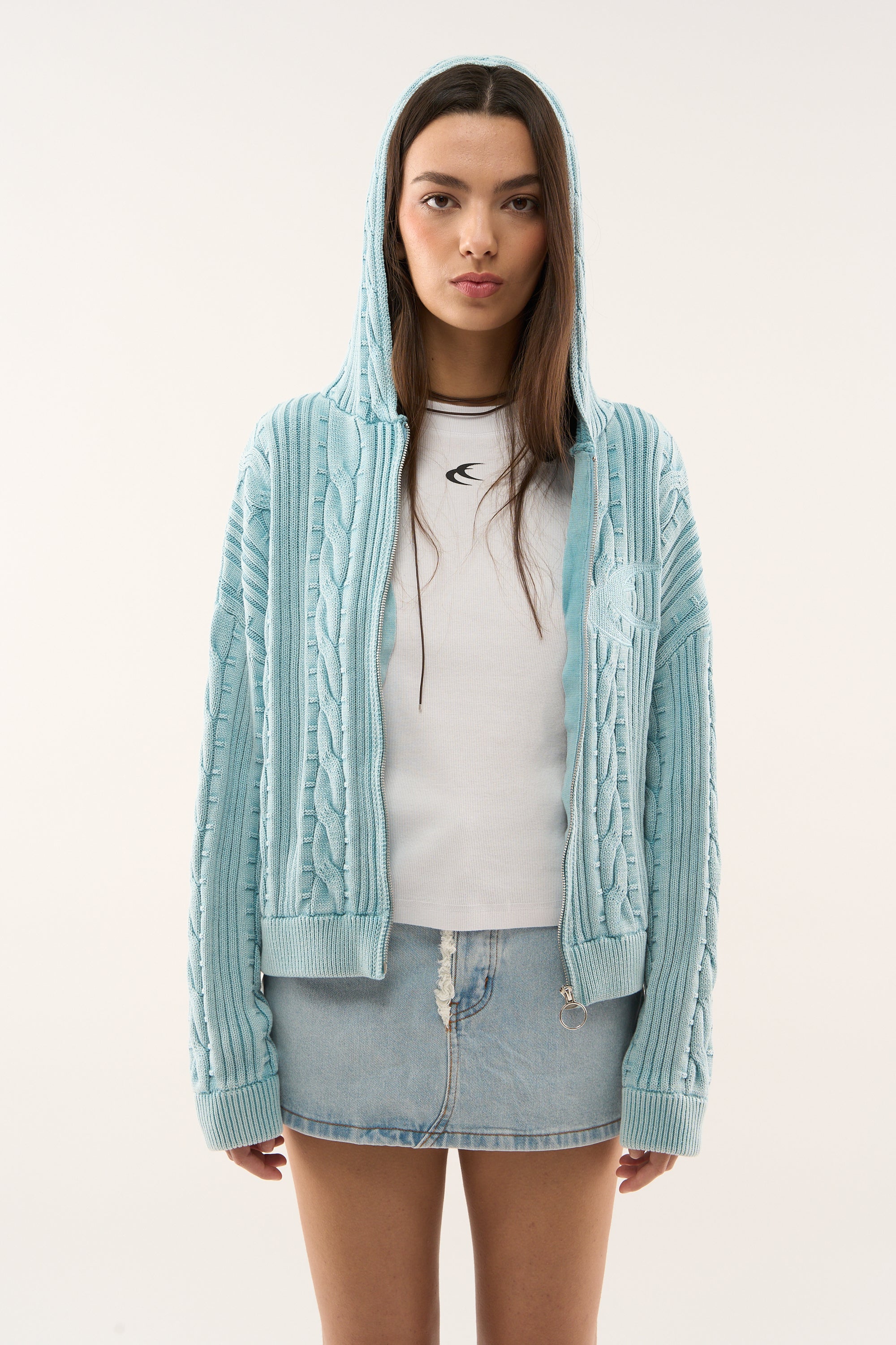 Latte Zipper Light Blue Knit