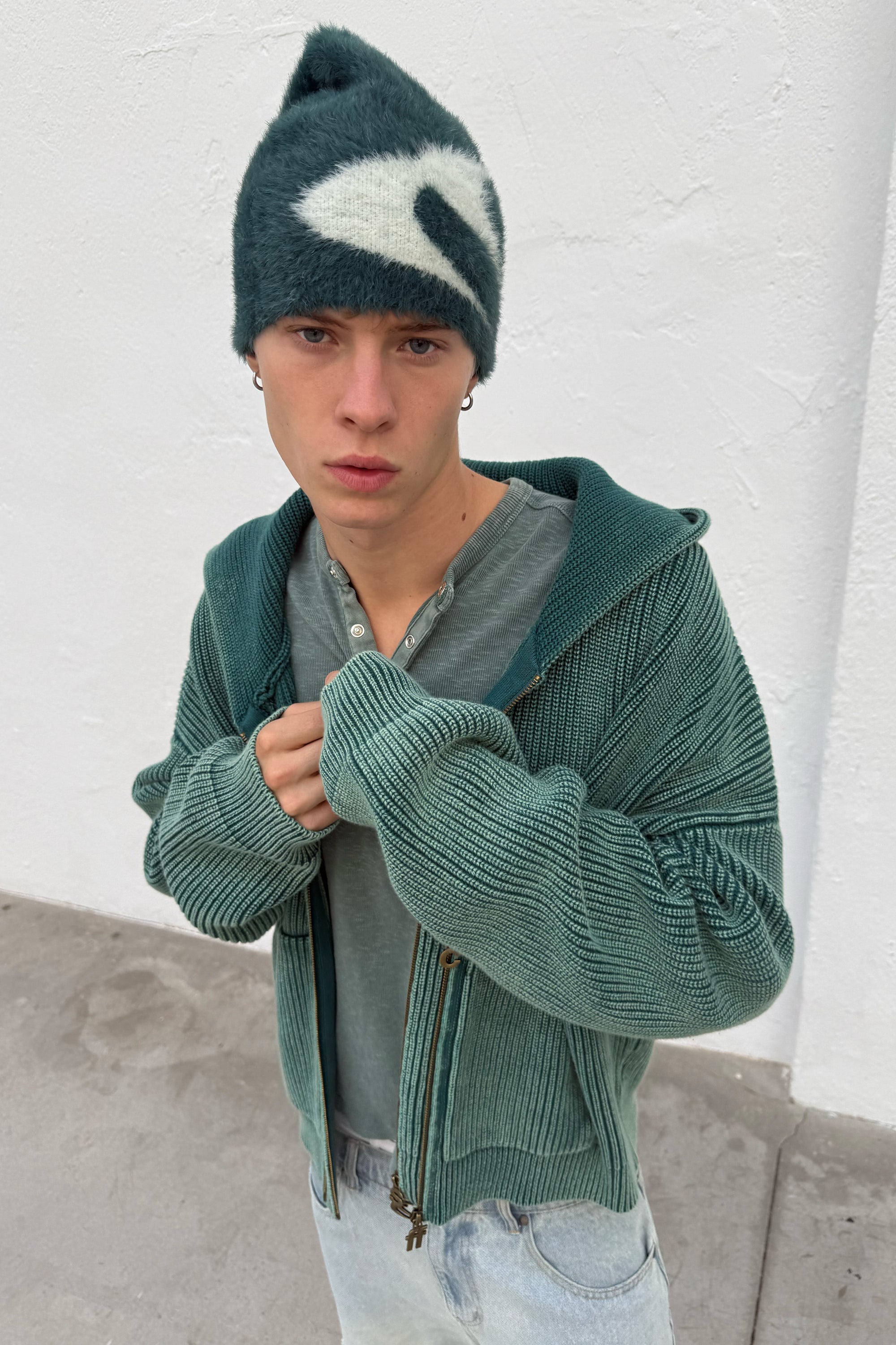 Steel Green Knit Zipper