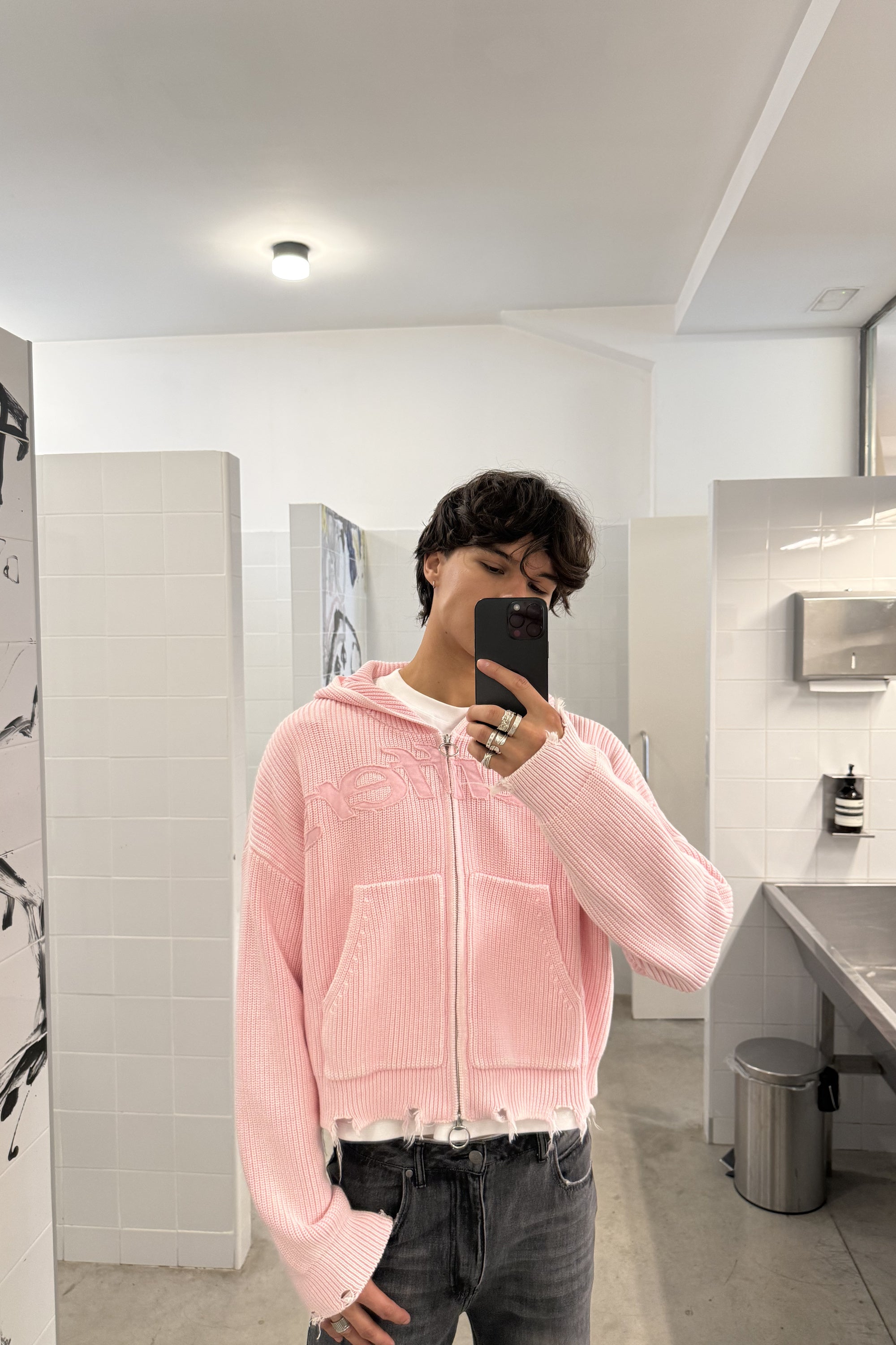 scuffers ピンク ニット パーカー S 元ガス着用(私物を購入) New Light Pink Buzz Knit Zipper - Knitwear | Scuffers