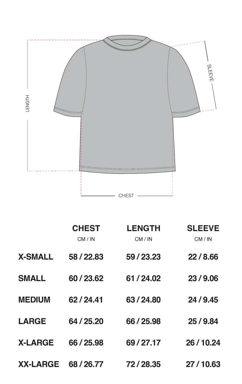 Guía de tallas oficial de Scuffers para Amor Brown T-Shirt