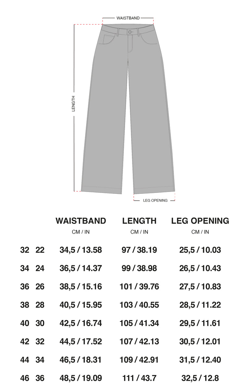Guía de tallas oficial de Scuffers para Brief Light Blue Pants