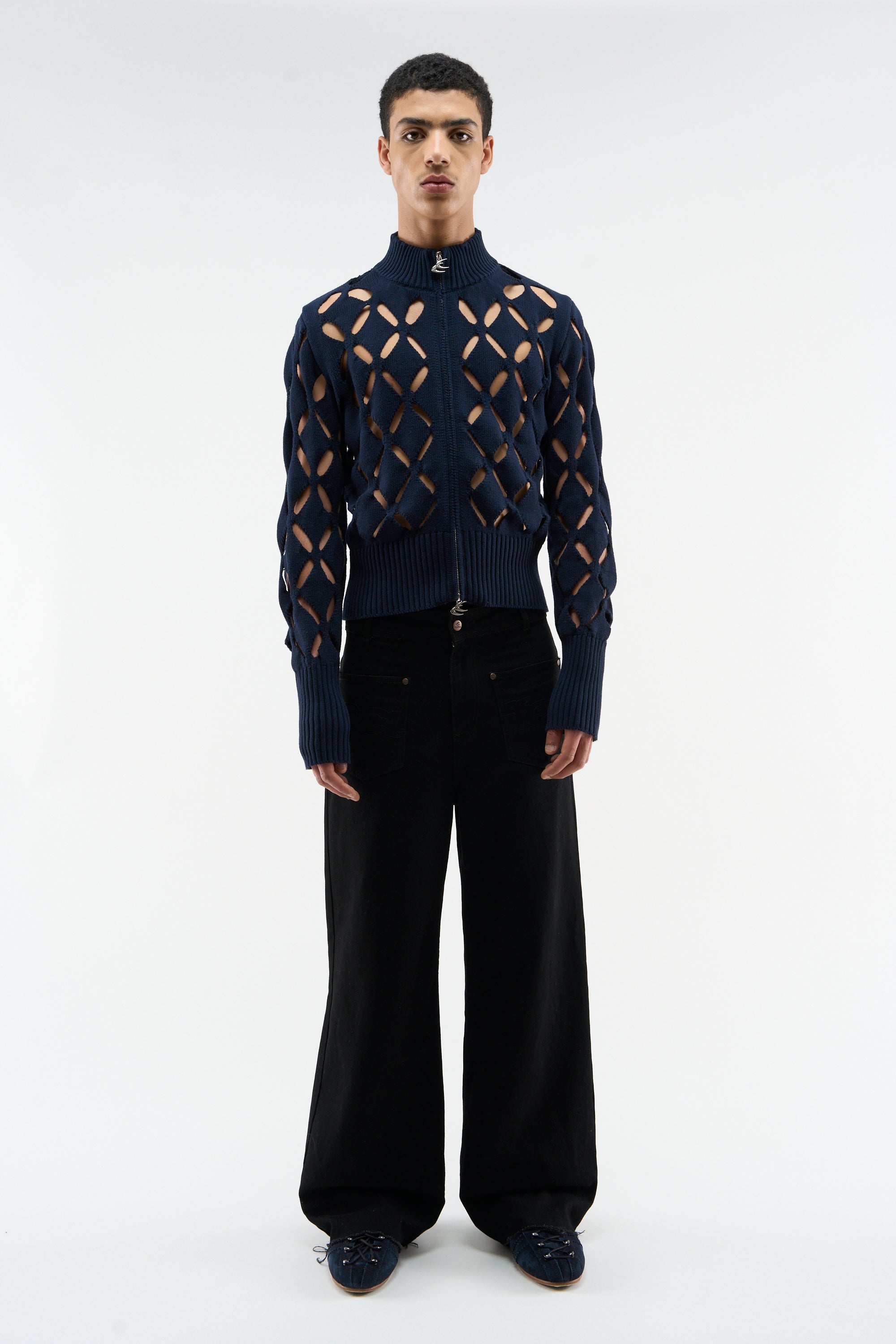 Cambodia Holes Navy Zipper Knit