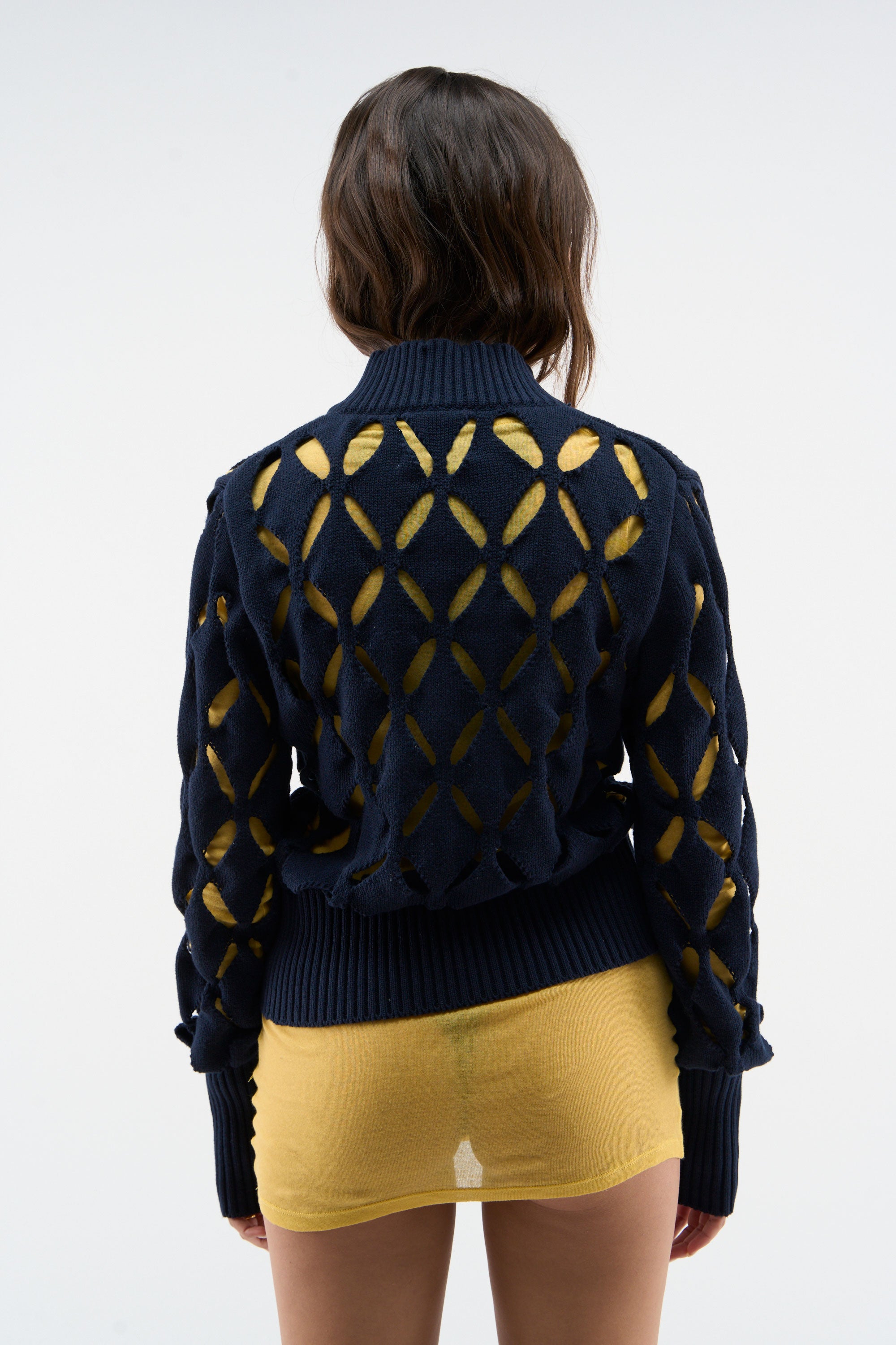 Cambodia Holes Navy Zipper Knit