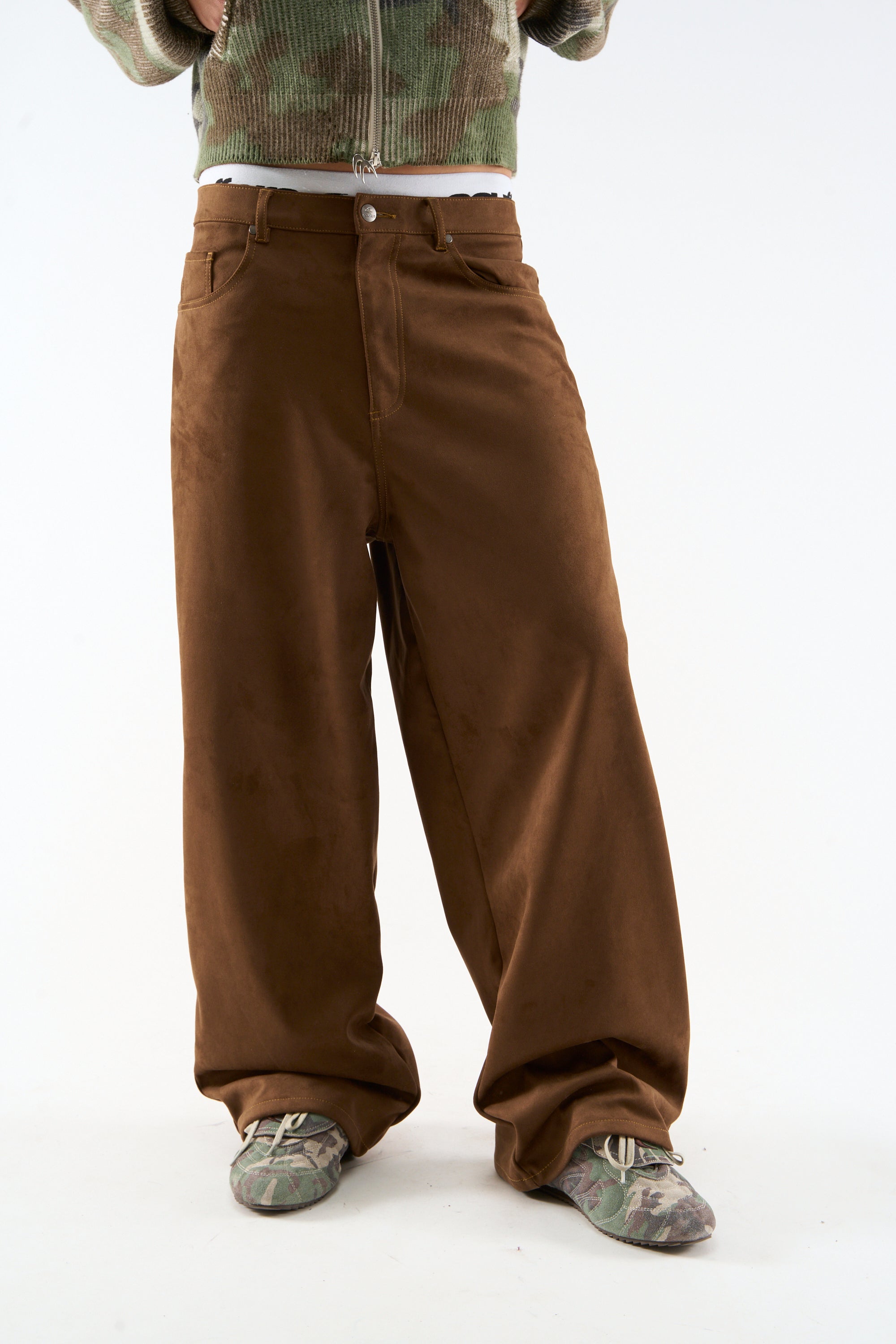 Suede Dark Brown Jumbo Pants