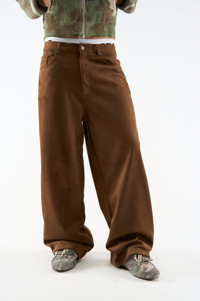 Suede Dark Brown Jumbo Pants