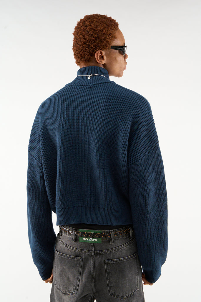 Ea Navy Blue Knit Zipper