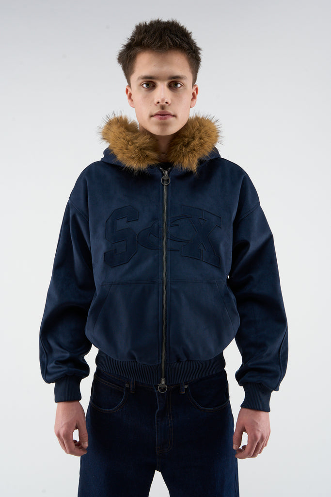 scuffers ダークブルー ファー付きダウンジャケット Sサイズ Sex Blue Jacket – Scuffers