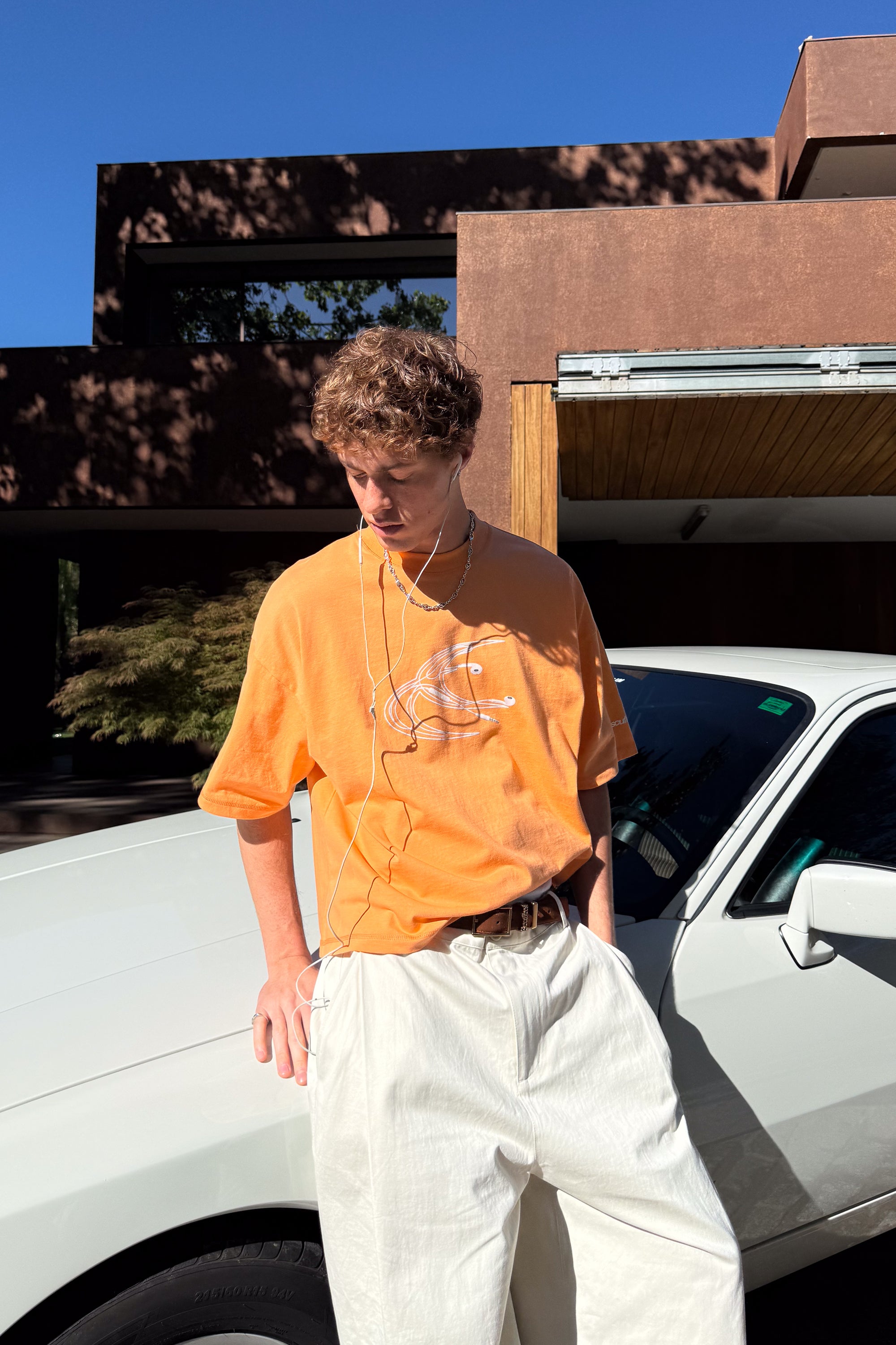 Earphones Orange T-Shirt