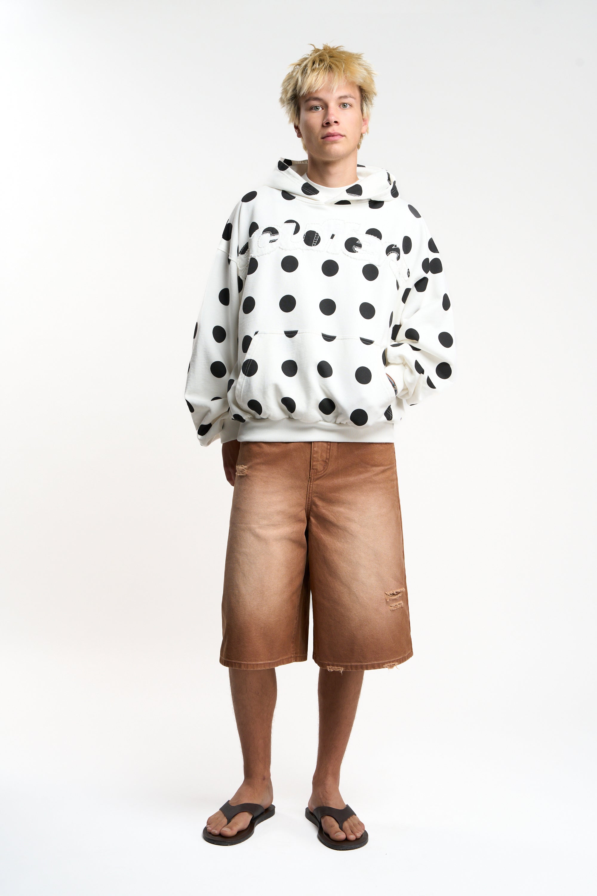 李牧　scuffers ドット柄パーカー Sサイズ Raw Dots White Hoodie – Scuffers