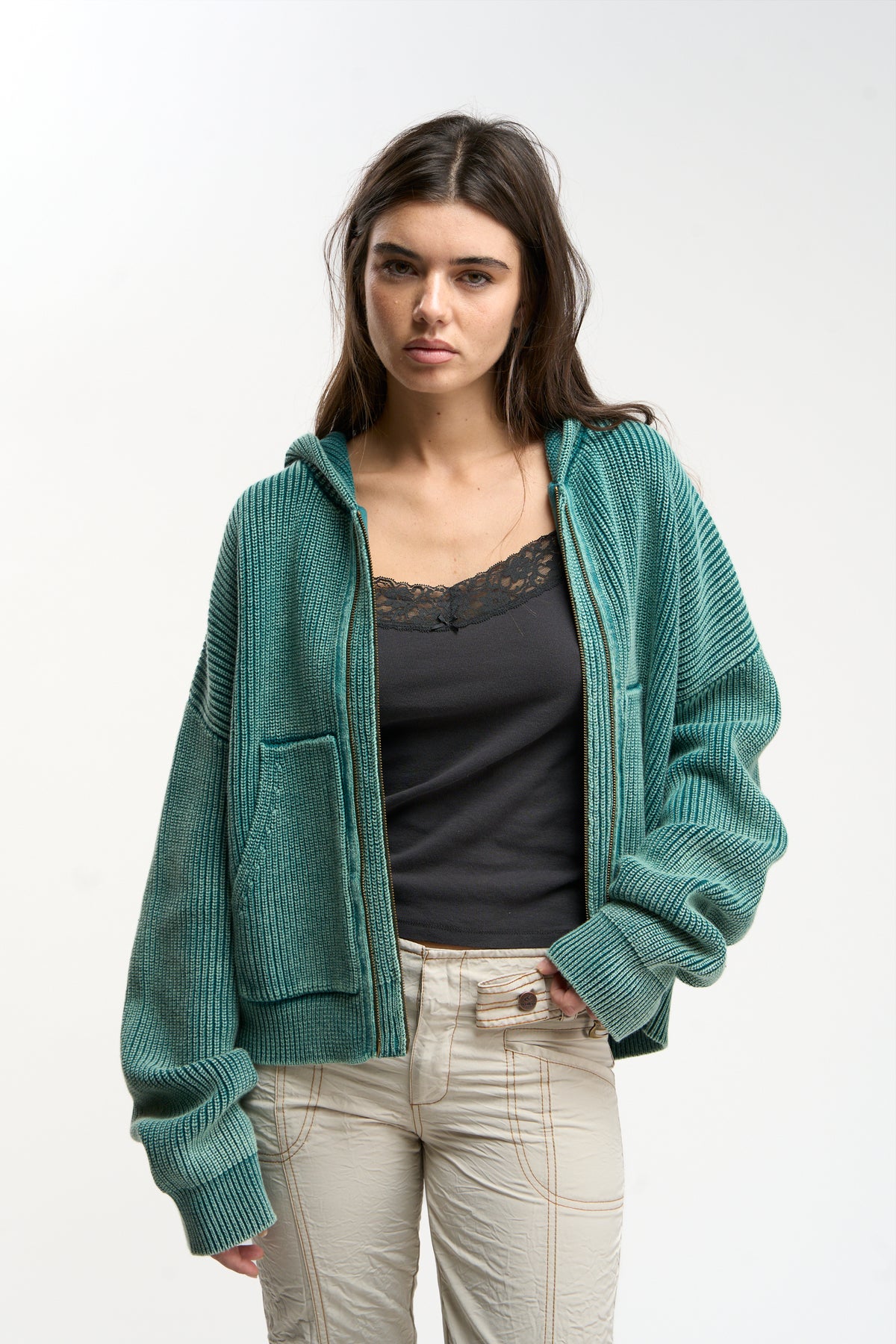 Steel Green Knit Zipper