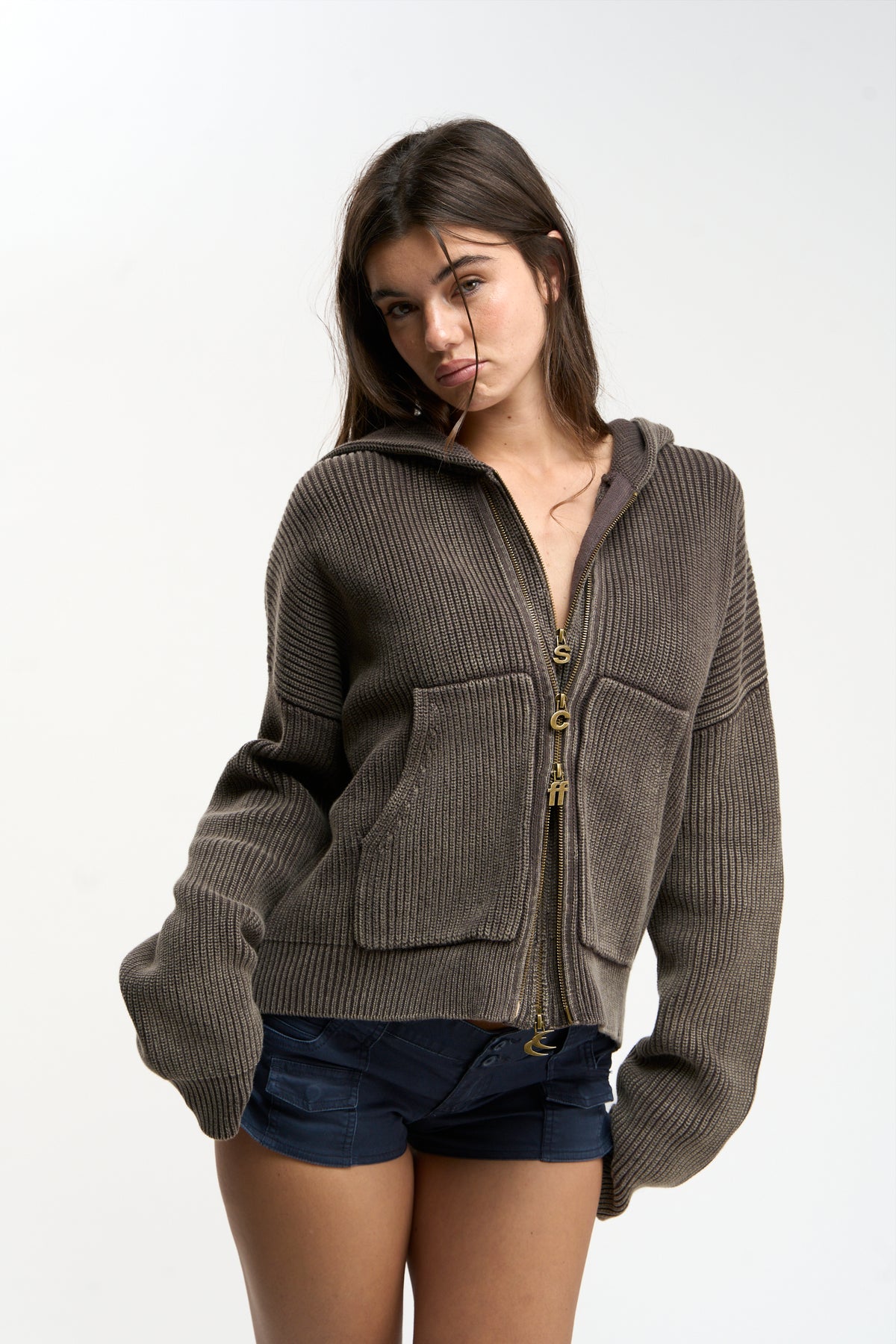 Steel Brown Knit Zipper
