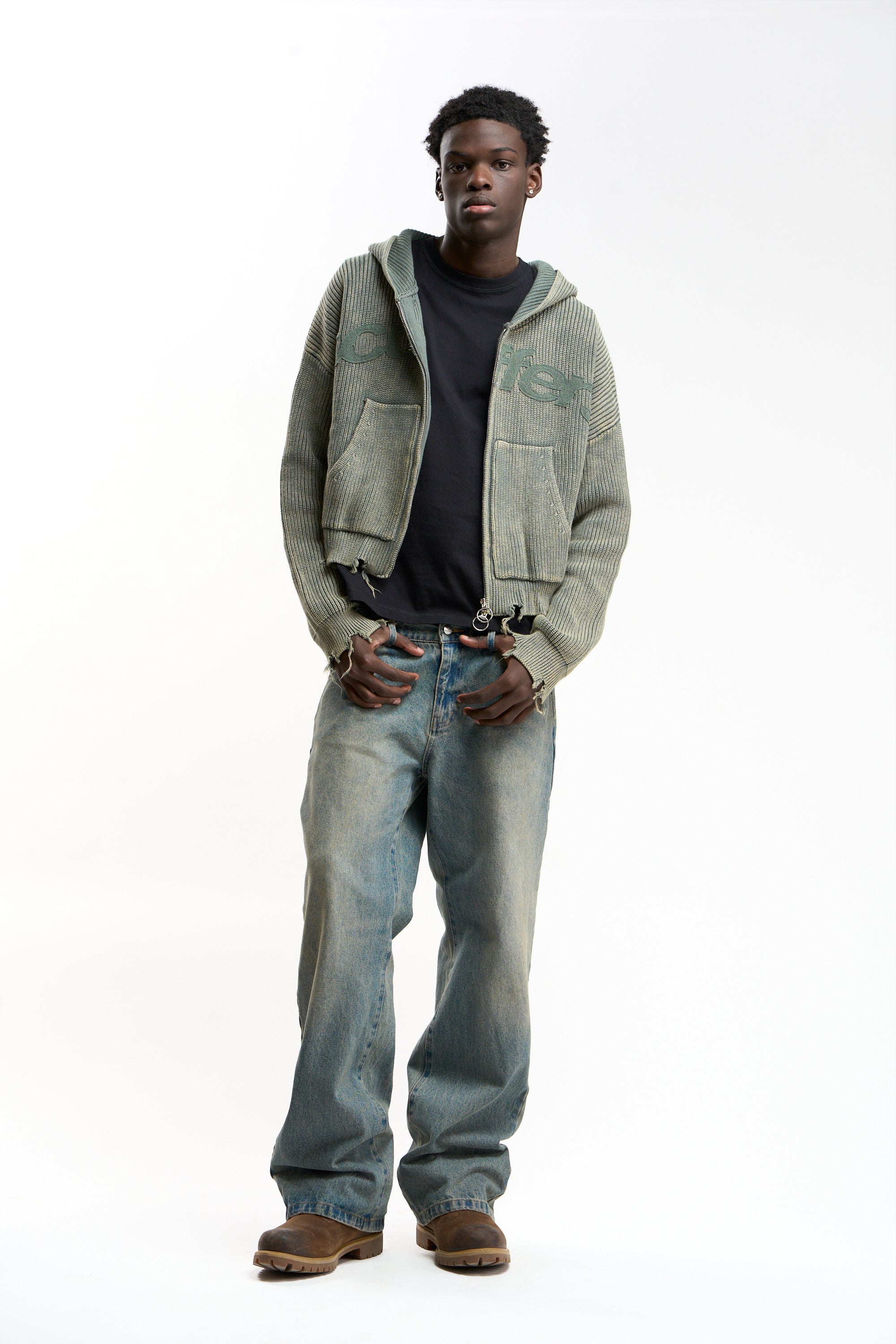 Buzz Dusty Green Knit Zipper