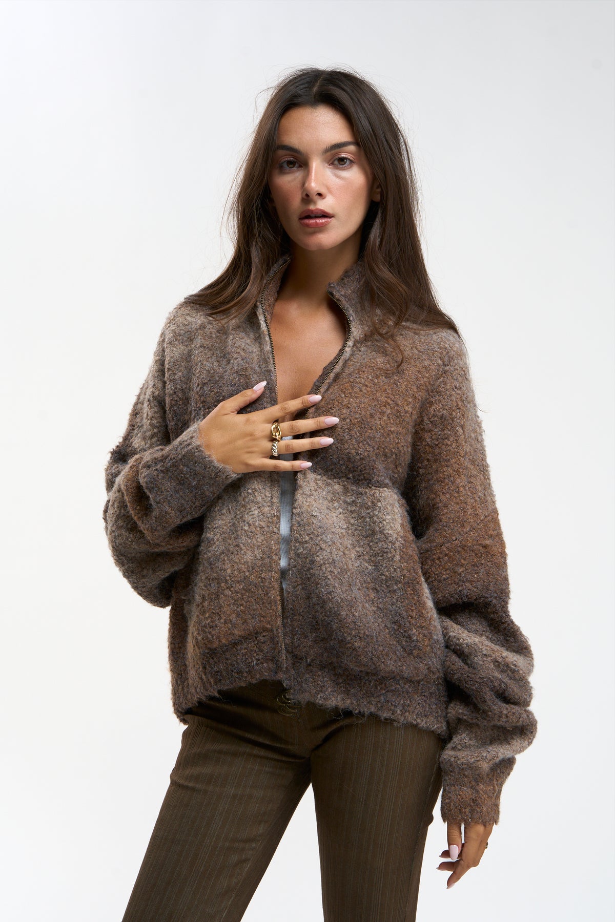 Delorette Brown Knit Zipper