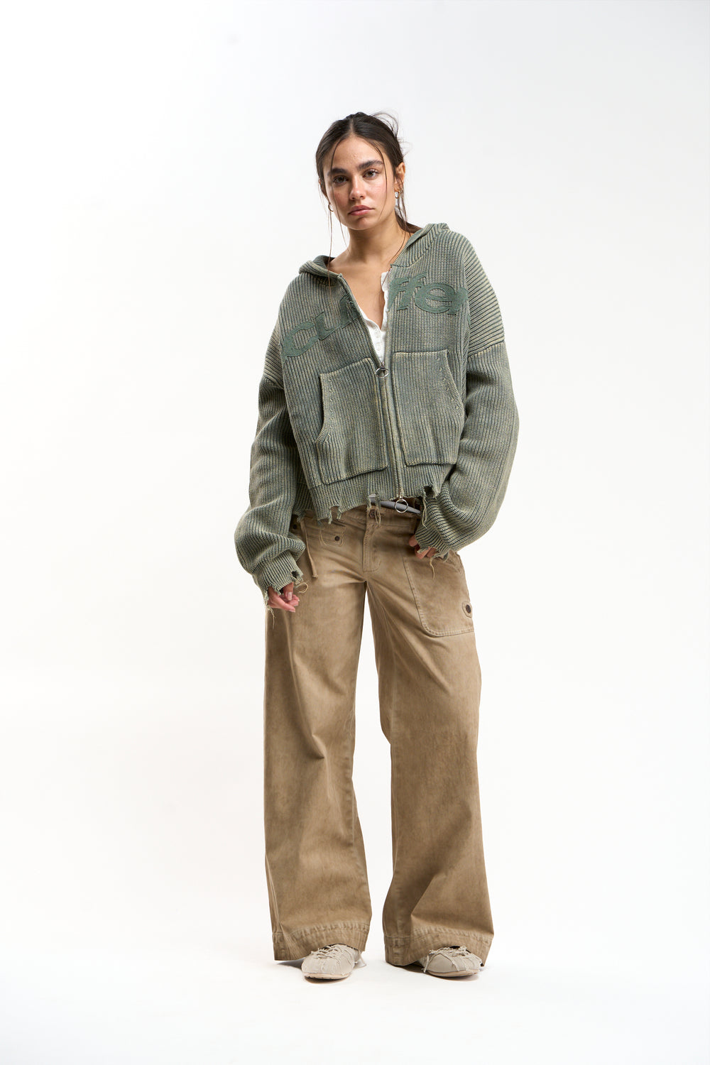 Buzz Dusty Green Knit Zipper