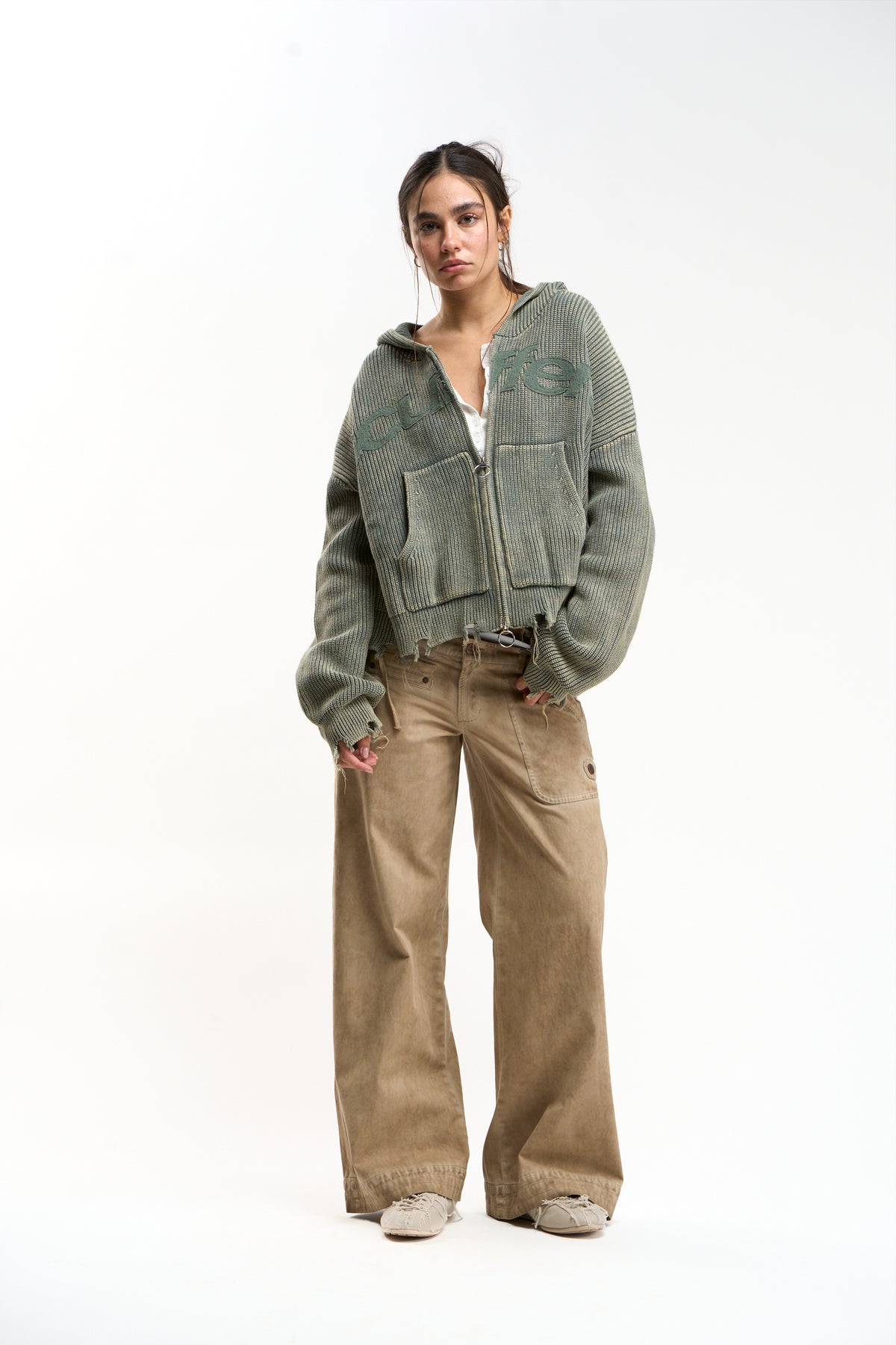 Buzz Dusty Green Knit Zipper