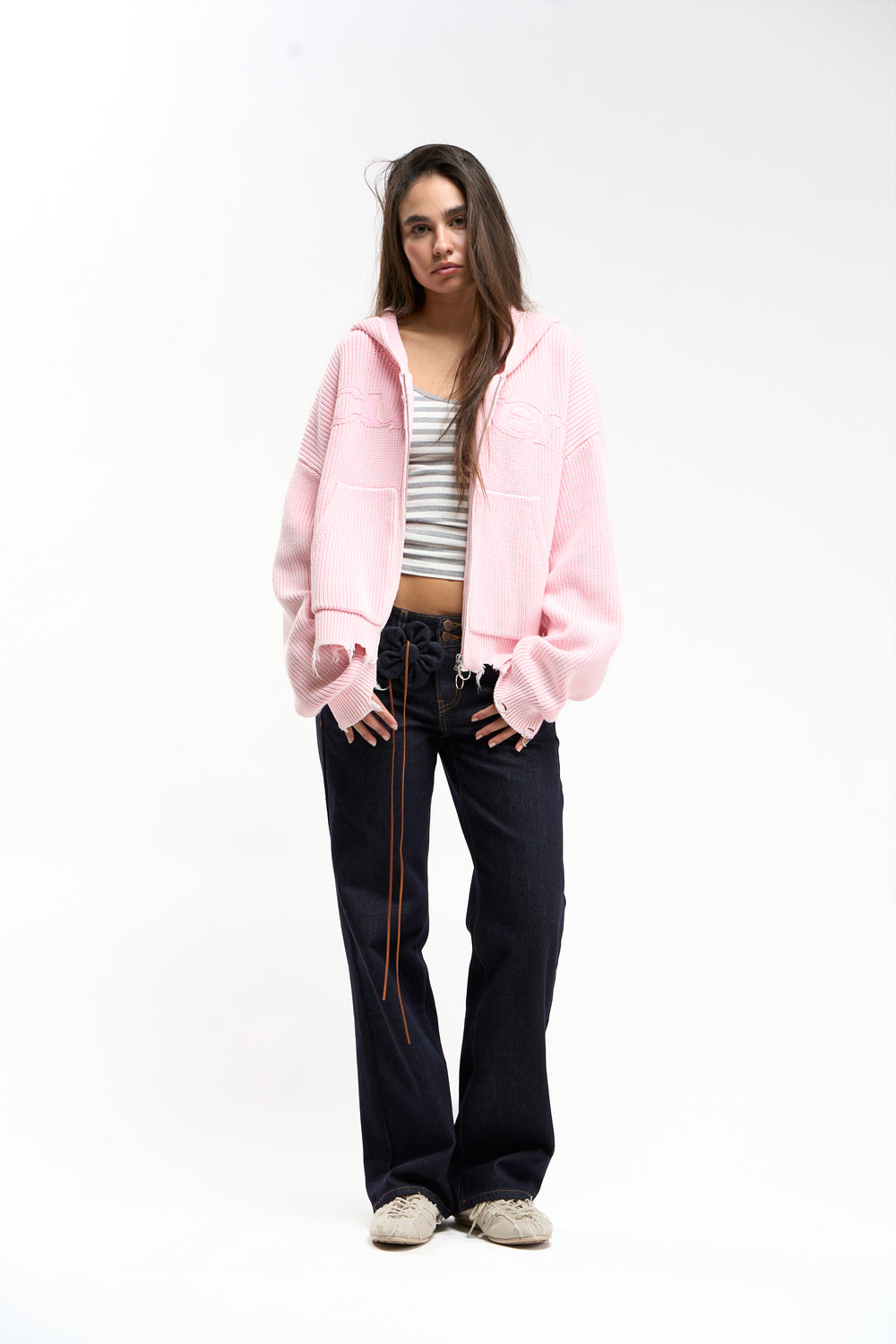 New Light Pink Buzz Knit Zipper