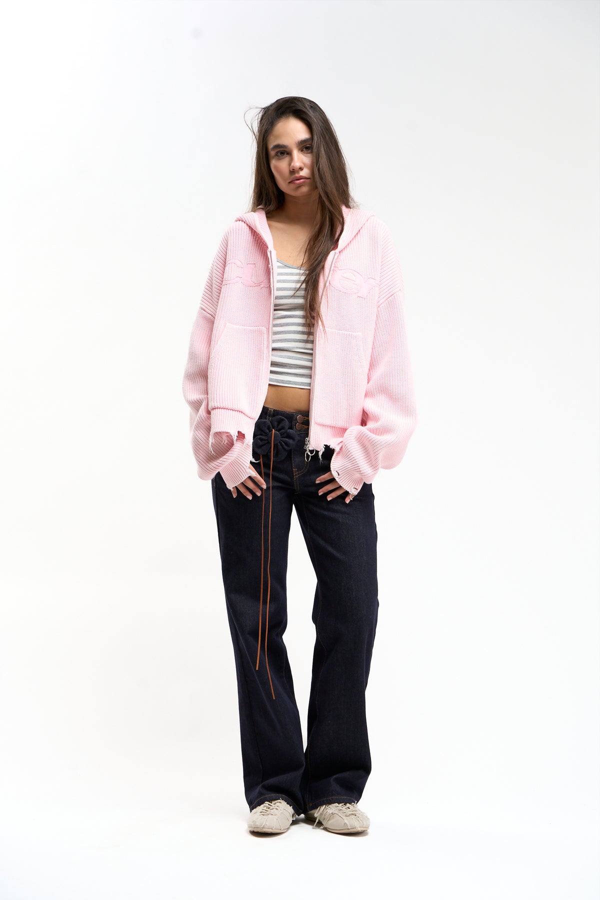 New Light Pink Buzz Knit Zipper