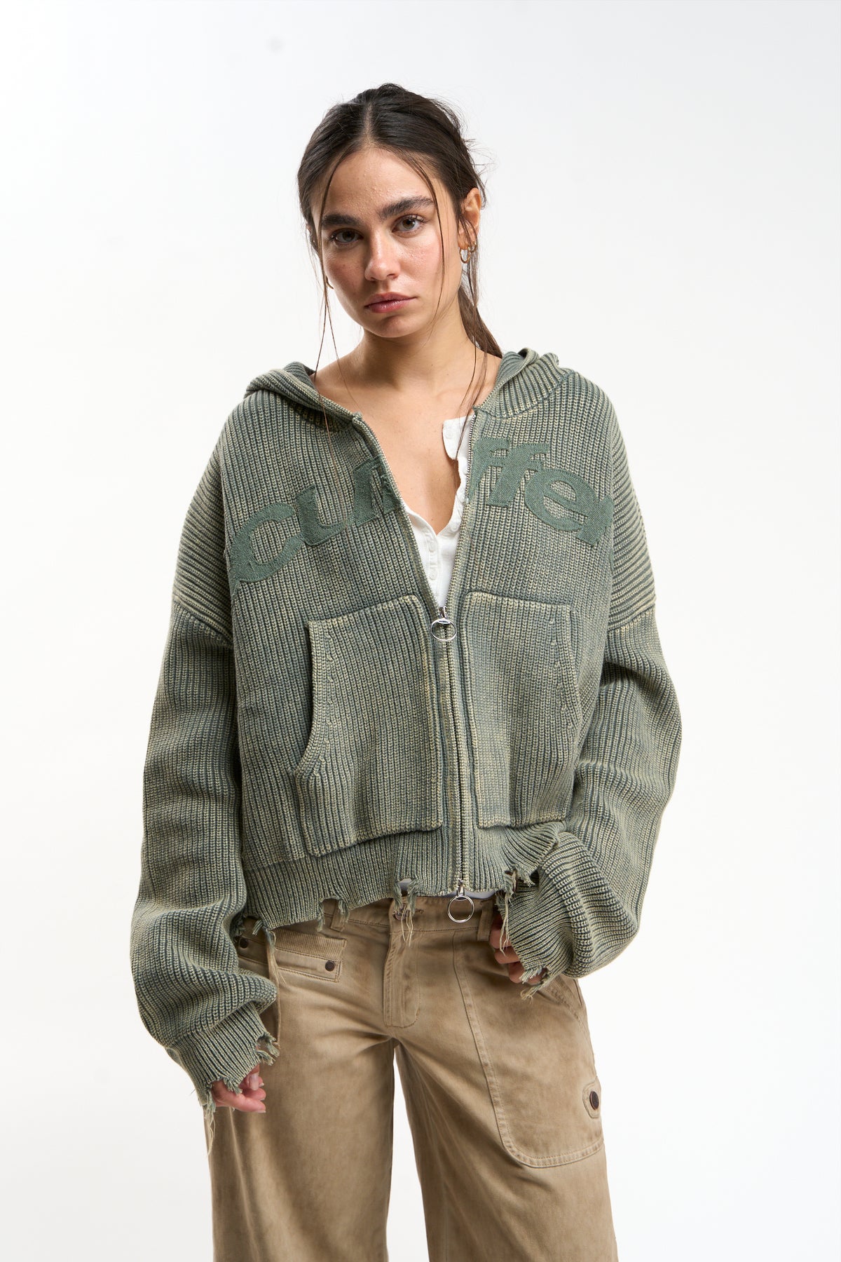 Buzz Dusty Green Knit Zipper