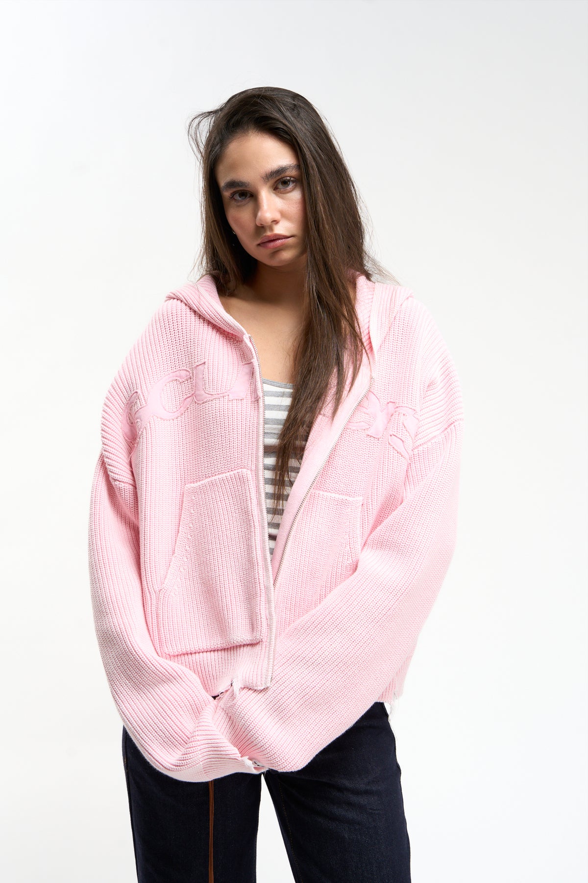 New Light Pink Buzz Knit Zipper