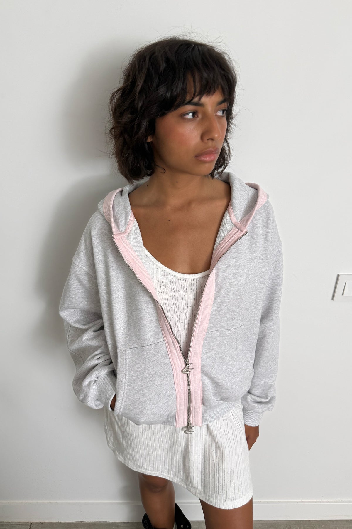 Ribs Grey Melange Zipper