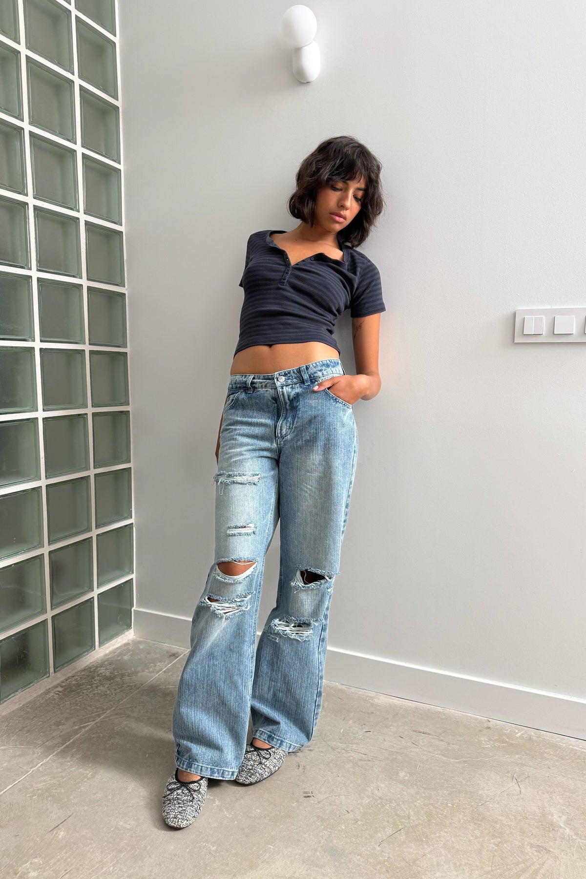 Metal Light Blue Pants