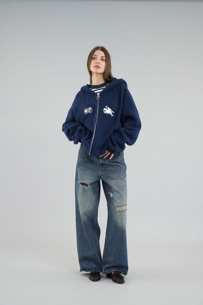 Emblem Navy Zipper Knit