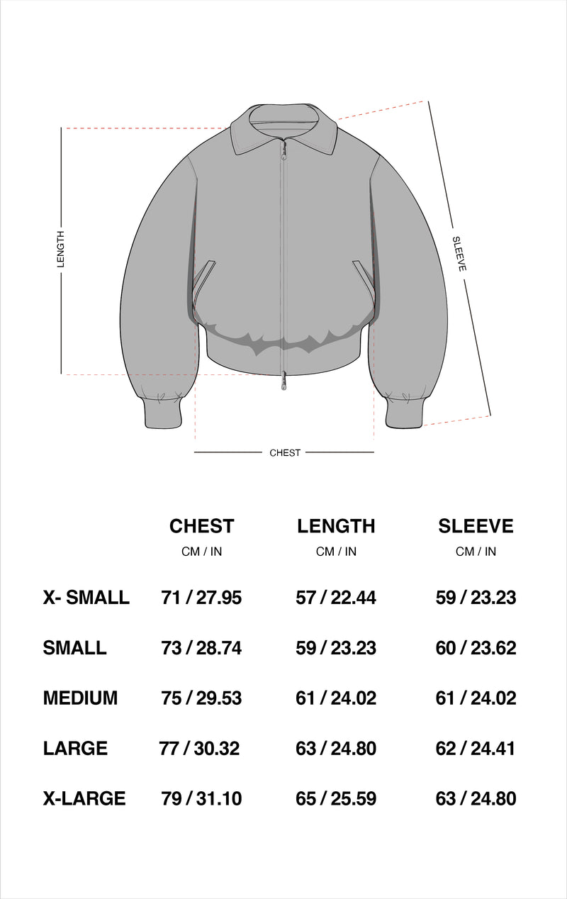 Guía de tallas oficial de Scuffers para Oporto Bomber Jacket