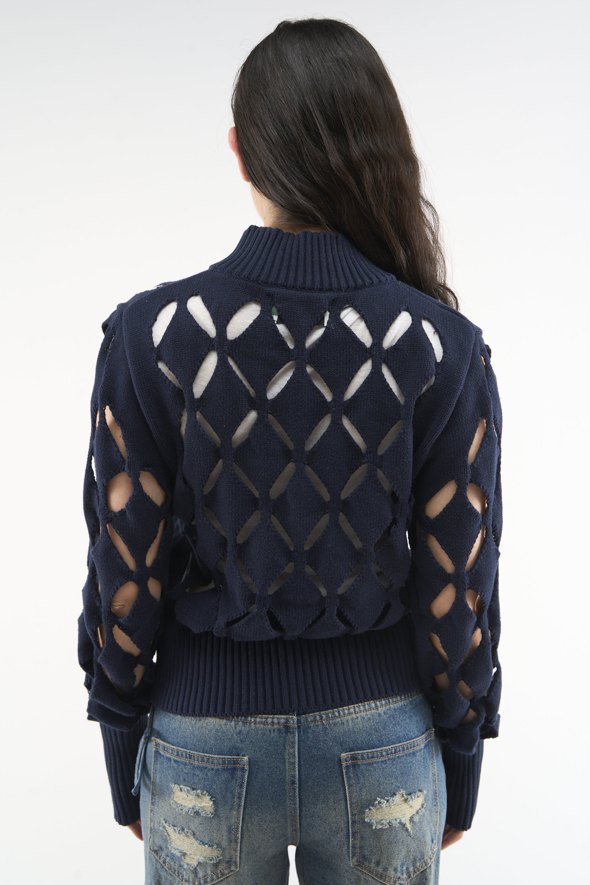 Cambodia Holes Navy Zipper Knit